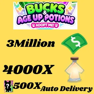 BUCKS AND AGE UP POTIONS 100x random pets  -ADOPT ME 