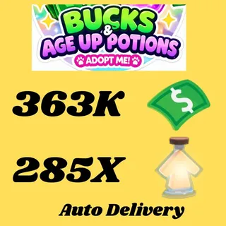 BUCKS AND AGE UP POTIONS  -ADOPT ME (ALL IN ONE ACCOUNT)