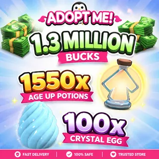 BUCKS AND AGE UP POTIONS and 100x crystal egg  -ADOPT ME (ALL IN ONE ACCOUNT)