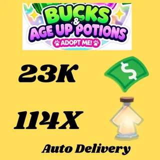 BUCKS AND AGE UP POTIONS  -ADOPT ME (ALL IN ONE ACCOUNT)