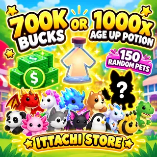 BUCKS AND AGE UP POTIONS 150x random pets  -ADOPT ME 