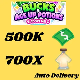 BUCKS AND AGE UP POTIONS  -ADOPT ME (ALL IN ONE ACCOUNT)