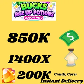 BUCKS AND AGE UP POTIONS and candy corn -ADOPT ME 
