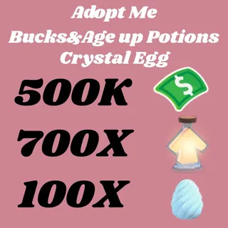 BUCKS AND AGE UP POTIONS 100x crystal egg  -ADOPT ME (ALL IN ONE ACCOUNT)