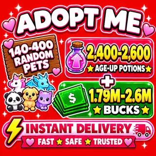 BUCKS AND AGE UP POTIONS 140X-400X RANDOM PETS  -ADOPT ME 