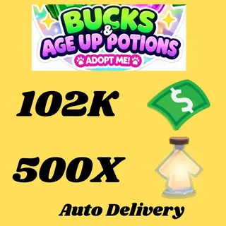 BUCKS AND AGE UP POTIONS  -ADOPT ME (ALL IN ONE ACCOUNT)