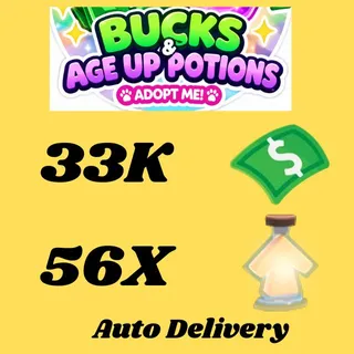 BUCKS AND AGE UP POTIONS  -ADOPT ME (ALL IN ONE ACCOUNT)