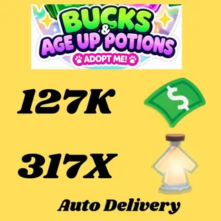 BUCKS AND AGE UP POTIONS  -ADOPT ME (ALL IN ONE ACCOUNT)