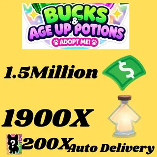 BUCKS AND AGE UP POTIONS 100x random pets  -ADOPT ME 