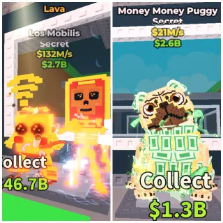 2x bundle Money Money Puggy and Los mobilis lava 132 m/s | Steal A brainrot | SAB