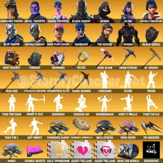Og Ghoul trooper + Og skull trooper + Og renegade + Ikonik + Glow+ Black Knight + Fresh Scenario + rare emotes + stw Safe