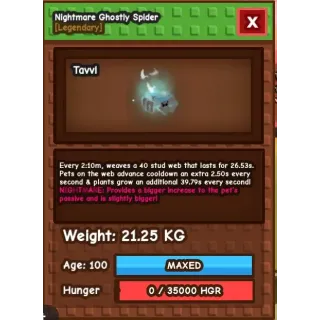 NIGHTMARE GHOSTLY SPIDER 20kg PLUS!