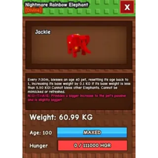 nightmare rainbow hatched elephant 60kg plus !