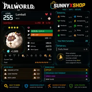 Palworld Lamball  Worker pal max iv
