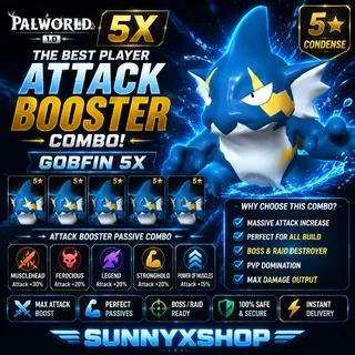 best player attack booster combo Gobfin 5x 5★ Condense palworld