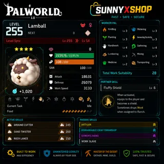 Palworld Lamball  Worker pal max iv