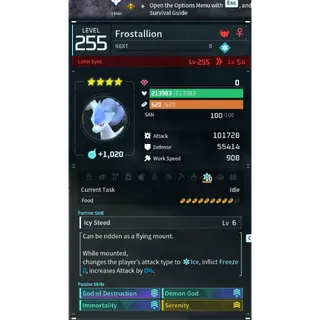 Palworld Frostallion Attacker pal max iv
