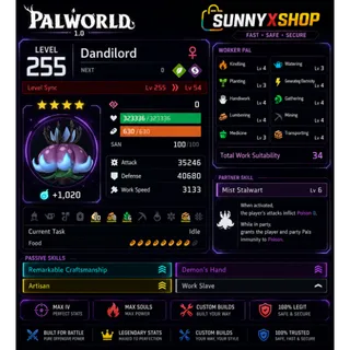 Palworld Dandilord new Worker pal max iv