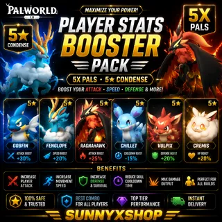 best player stats booster pal combos  5x 5★  palworld