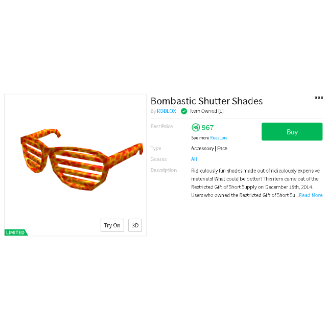 Collectibles Bombastic Shutter Shades In Game Items - funny roblox descriptions
