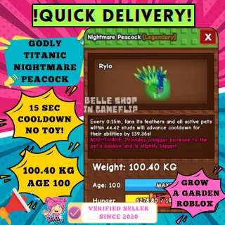 GODLY TITANIC NIGHTMARE PEACOCK 15 SECONDS COOLDOWN 100KG+ WITHOUT TOY