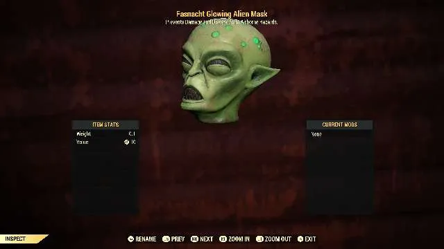 Glowing Alien Mask - Fallout 76 Game Items - Gameflip