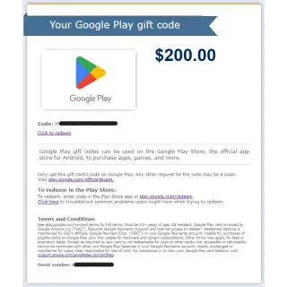 $200.00 USD Google Play