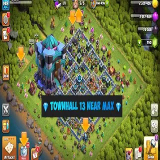 Clash of Clans ⚡(COC)💎[ TH13 ] -NEAR MAXED🔥 [ HEROS SKINS ] || HERO- 61-62-46-43-16 || FULL SAFE ACC