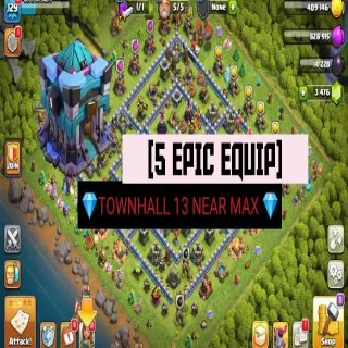 Clash of Clans ⚡(COC)💎[ TH13 ] -NEAR MAXED🔥[5xEPIC EQIP] [ HEROS SKINS ] || HERO-54-57-40-30 || FULL SAFE ACC