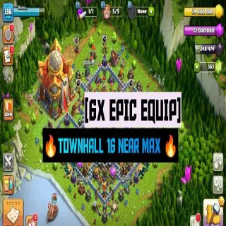 Clash of Clans ⚡(COC)💎[ TH16] - NEAR  MAXED🔥[6xEPIC EQIP] [ HEROS SKINS ] || HERO-45-47-44-21-21|| FULL SAFE ACC