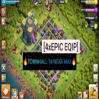 Clash of Clans ⚡(COC)💎[ TH14 ] -NEAR MAXED🔥[4xEPIC EQIP] [ HEROS SKINS ] || HERO-57-49-50-34-16 || FULL SAFE ACC