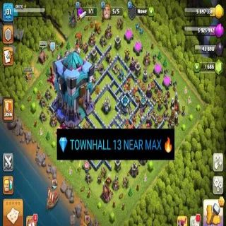 Clash of Clans ⚡(COC)💎[ TH13 ] -NEAR MAXED🔥 [ HEROS SKINS ] || HERO-60-60-41-37-12 || FULL SAFE ACC