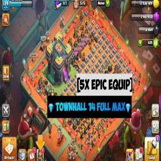 Clash of Clans ⚡(COC)💎[ TH14 ] - Full MAXED🔥[5xEPIC EQIP][1xSCENARIO] [ HEROS SKINS ] || HERO-51-62-35-31-7 || FULL SAFE ACC
