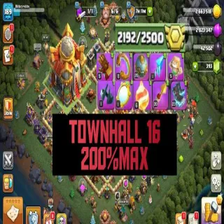 Clash of Clans ⚡(COC)💎[ TH16] -  200% MAX 🔥 [ HEROS SKINS ] ||[10xEPIC EQUIP]HERO-95-95-78-70-45-1|| FULL SAFE ACC