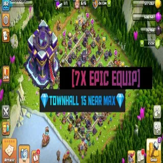 Clash of Clans ⚡(COC)💎[ TH15 ] -NEAR MAXED🔥[7xEPIC EQIP] [ HEROS SKINS ] || HERO-52-56-46-42-28 || FULL SAFE ACC