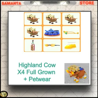 Highland Cow X4 Full Grown + Petwear