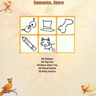 2D Glasses 2D Top Hat 2D Bone Chew Toy 2D Pencil Rattle 2D Kitty Sticker