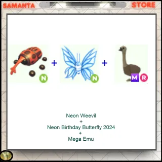 Neon Weevil + Neon Birthday Butterfly 2024 + Mega Emu