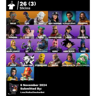 FORTNITE ACCOUNTS 26 skins / PSN , XBOX , PC / Fade,Malik,Snap,Ruby Shadows,Aquaman,Hope,Jules ,Charlotte