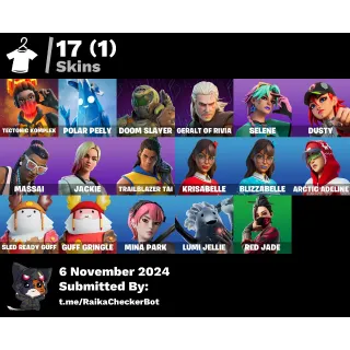 Fortnite Account 17 skins / PSN , XBOX , PC / Doom Slayer , Polar Peely , Selene , Jackie , Massai , Red Jade, Arctic Adeline 