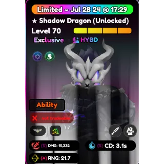  LIMITED ALMIGHT SHADOW DRAGON ANIME DEFENDERS / ROBLOX