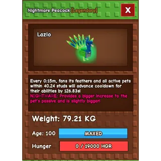 Titanic Nightmare Peacock 79Kg+ + 1 bonus random pet