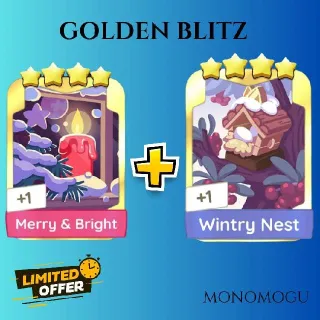 GOLDEN BLITZ MERRY & BRIGHT + WINTRY NEST MONOPOLY GO