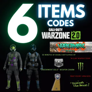 6 Items Warzone 2 Cod Bundle Clutch Lo Profile Beast Monster Energy