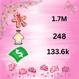 133.6k bucks 248 ageup 1.7M ginger bread 