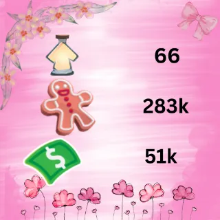 51k bucks, 283k ginger bread , 66 AGEUP .Adopt me 