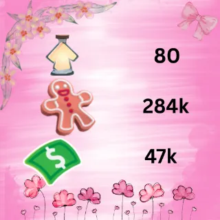 47k bucks, 284k ginger bread , 80 AGEUP .Adopt me 