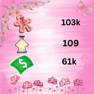 61k bucks 109 ageup 103k ginger bread