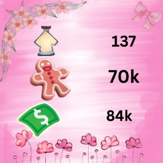 70k,GINGERBREAD buck,84k  ageup portions137. ADOPT ME , AGEUP AND BUCKS