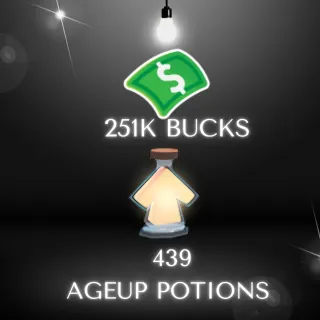 251K bucks 439 age up Potions  in 1 account 